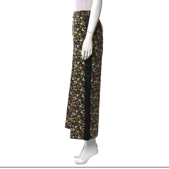 Tory Burch Wide Leg Pants Black/Floral Print Size 2 - Picture 3 of 9